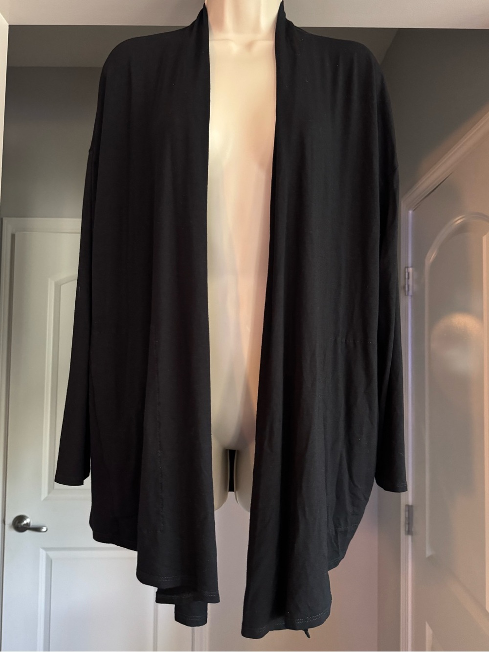 Eileen Fisher Medium Black Open Cardigan Organic Cotton Stretch Long Sleeve